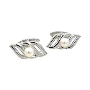 Mikimoto Estate Akoya Pearl Mens Cufflinks 6 mm Silver M407
